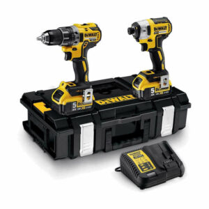 Pack 2 outils 18V DEWALT DCK266P2-QW : Perceuse-visseuse à percussion DCD796, Visseuse à choc DCF887, 2 batteries 5,0 Ah, coffret ToughSystem