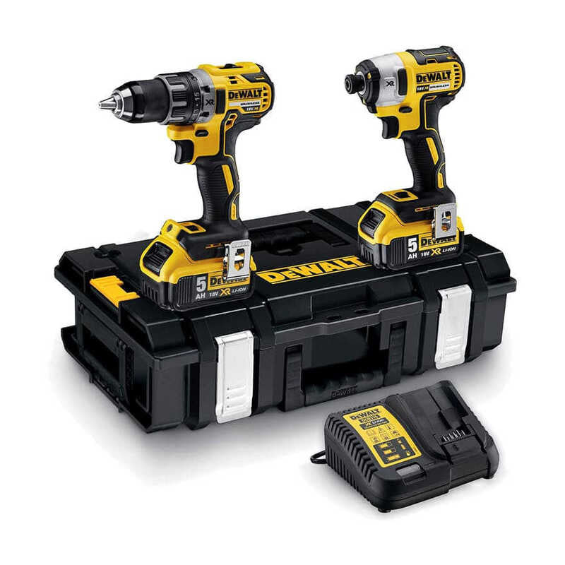 Pack 2 outils 18V DEWALT DCK266P2-QW : Perceuse-visseuse à percussion DCD796, Visseuse à choc DCF887, 2 batteries 5,0 Ah, coffret ToughSystem