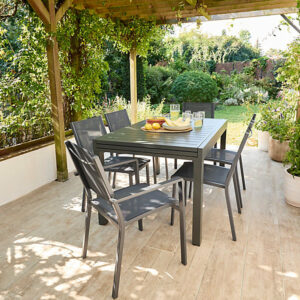 Table de jardin Austin - Aluminium - Gris anthracite - 6 personnes