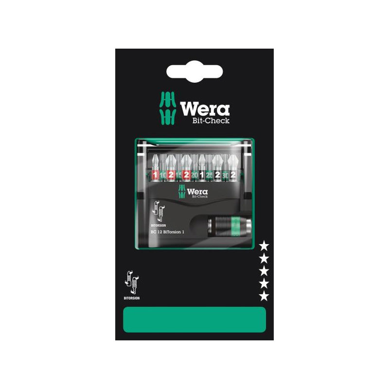 Jeu d'embouts avec support Bit-Check 12 BiTorsion 1 SB, 12 pièces - WERA - 05136385001