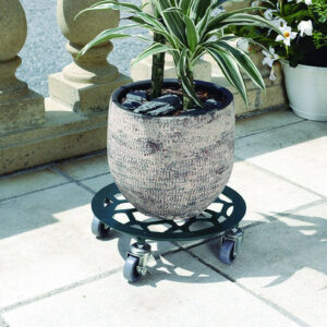 Support à roulettes décoratif ardoise Ø 30 cm - hauteur 8,5 cm - pour pot de fleurs