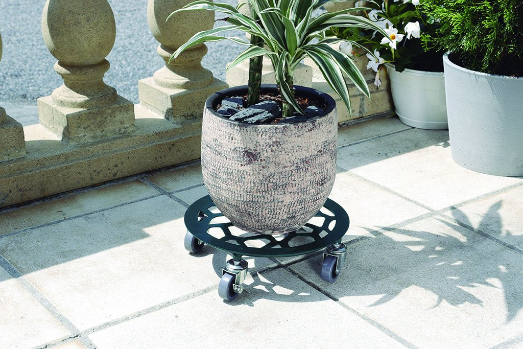 Support à roulettes décoratif ardoise Ø 30 cm - hauteur 8,5 cm - pour pot de fleurs