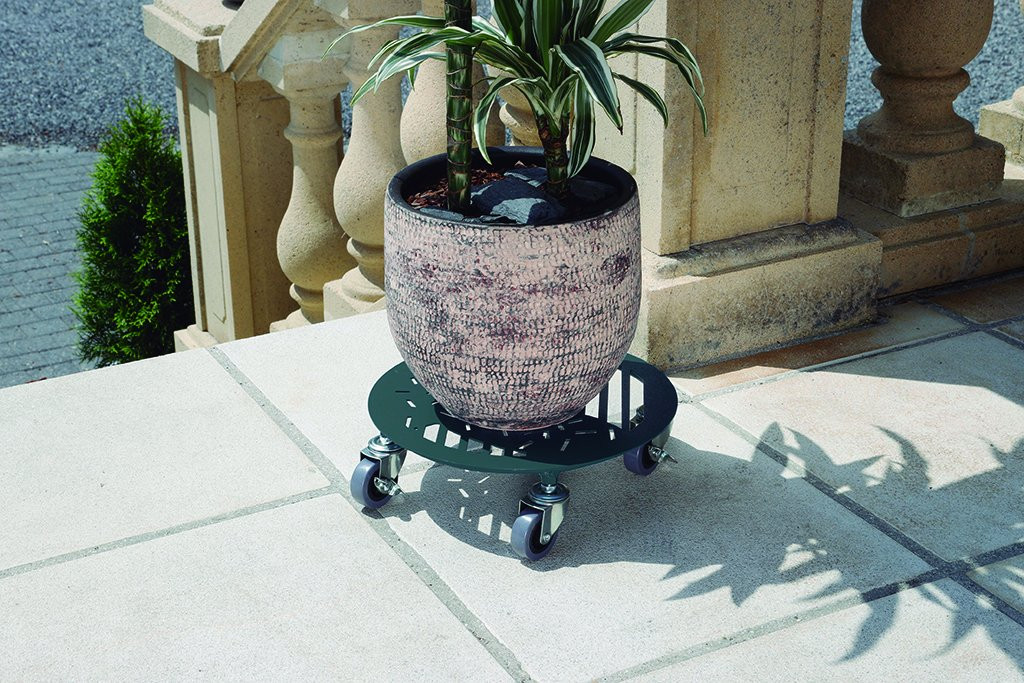 Support à roulettes décoratif bleu vert Ø 30 cm - hauteur 8,5 cm - pour pot de fleurs