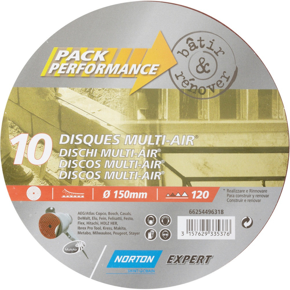 Lot De 10 Disques Abrasifs Norton, 150 Mm, Grains 120