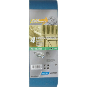 Lot de 4 bandes abrasives NORTON, 75 x 457 mm, grains 80