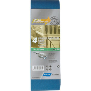 Lot de 4 bandes abrasives NORTON, 75 x 533 mm, grains 80