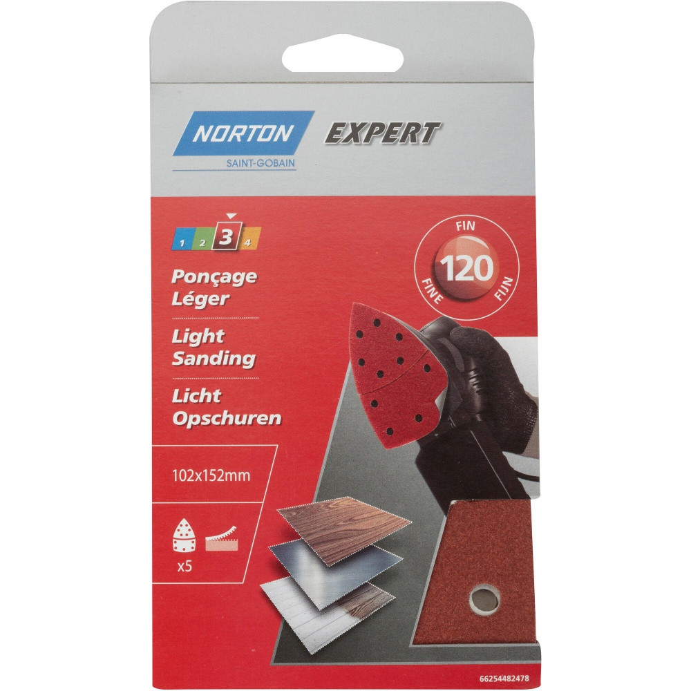 Lot De 5 Patins Abrasifs Norton, 102X152 Mm, Grains 120
