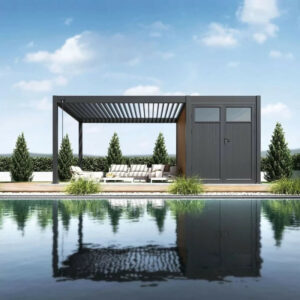 Abri de jardin pour pergola bioclimatique autoportée 3 m - aluminium et bois composite