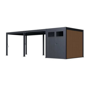Abri de jardin pour pergola bioclimatique autoportée 4 m - aluminium et bois composite