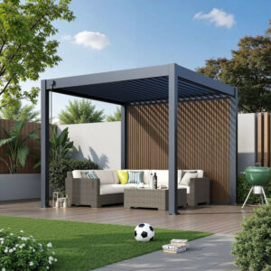 Panneau brise-vue composite 3 m - lames verticales effet teck