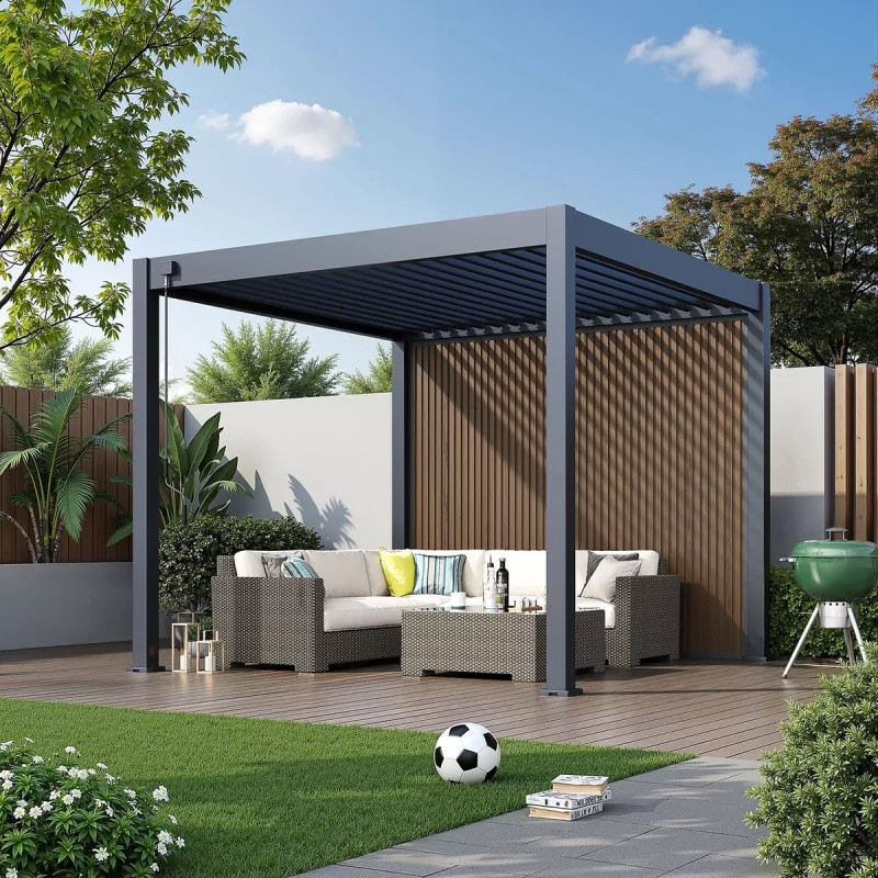 Panneau brise-vue composite 3 m - lames verticales effet teck