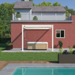 Pergola adossée 3 x 3 m à lames orientables - aluminium blanc - toiture étanche avec drainage intégré