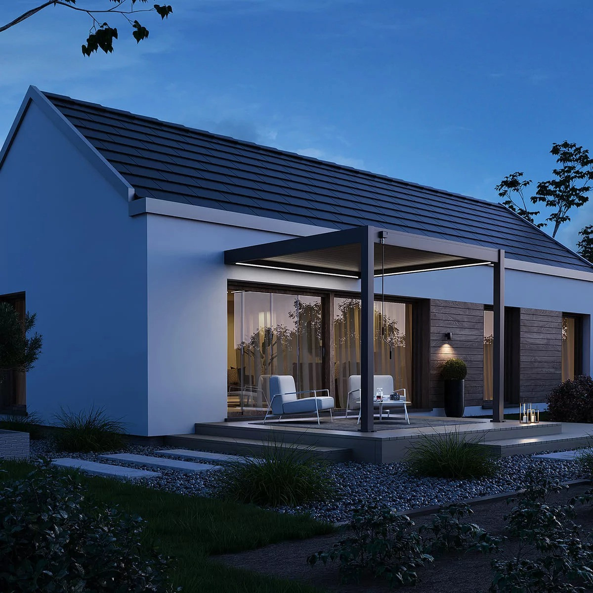Pergola adossée VS 3 x 3 m à lames doubles orientables - aluminium - étanche avec drainage intégré