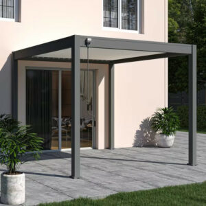 Pergola autoportante 3 x 3 m à lames orientables - aluminium anthracite - toit blanc avec drainage intégré