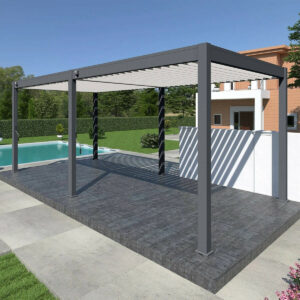 Pergola autoportante 6 x 3 m avec 2 stores de 3 m - aluminium anthracite et blanc - toiture bioclimatique étanche