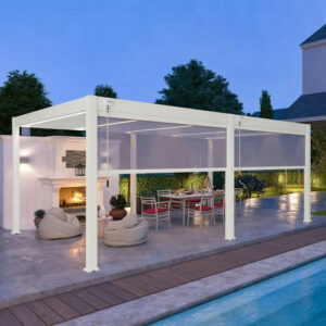 Pergola autoportante 6 x 4 m avec 2 stores de 3 m - aluminium blanc - toiture bioclimatique étanche