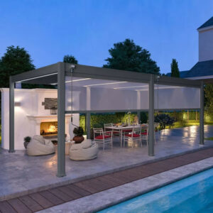 Pergola autoportante 6 x 4 m avec stores latéraux - aluminium anthracite - toiture bioclimatique 24 m²