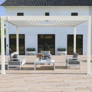 Pergola bioclimatique 3 x 4 m à lames doubles orientables - aluminium blanc - store inclus