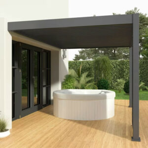 Pergola bioclimatique adossée 3 x 4 m à lames orientables - aluminium anthracite - surface 12 m²