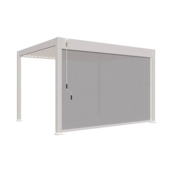 Pergola bioclimatique adossée 3 x 4 m avec store anthracite 4 m - aluminium blanc - toiture étanche