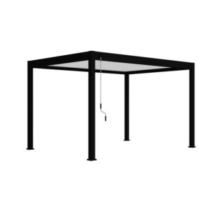 Pergola bioclimatique autoportante 3 x 4 m noire - avec store latéral 4m blanc