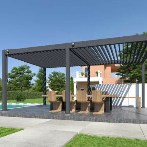 Pergola bioclimatique autoportante 6 x 3 m à lames orientables - aluminium anthracite - stores latéraux inclus
