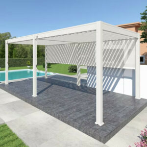 Pergola bioclimatique autoportante 6 x 3 m à lames orientables - aluminium blanc - 2 stores latéraux inclus