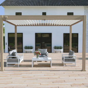Pergola bioclimatique autoportante bois - 300 x 400 x H. 258 cm