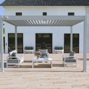 Pergola bioclimatique autoportante gris perle - 300 x 400 x H. 258 cm