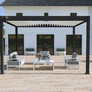 Pergola bioclimatique autoportante noir/blanc - 300 x 400 x H. 258 cm