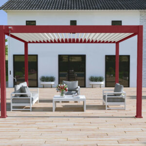 Pergola bioclimatique autoportante rouge/blanc - 300 x 400 x H. 258 cm