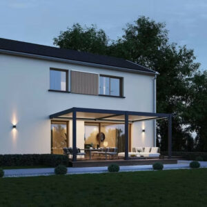 Pergola bioclimatique motorisée adossée 6 x 4 m - aluminium anthracite et lames blanches - kit LED inclus