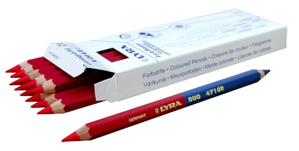 12 crayons bicolore bleu/rouge 175 mm