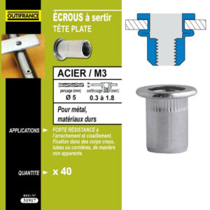 40 écrous à sertir M8 Ø16 x 1,5 mm 0,5 à 3 mm