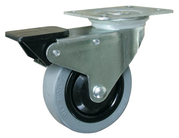 Roulette pivotante avec frein (platine 100 x 80 mm)