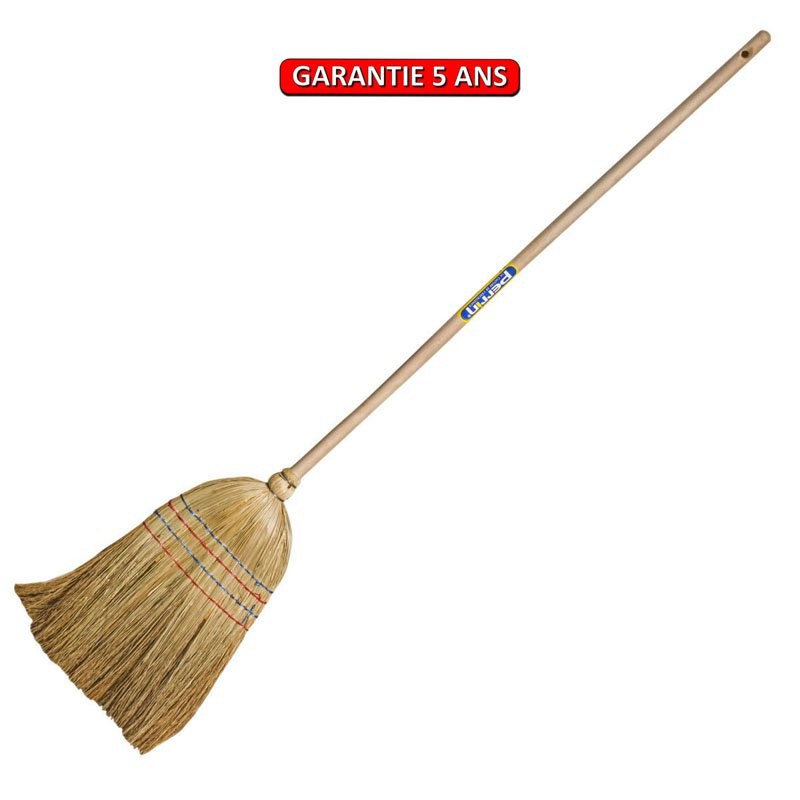 Balai en paille de sorgho 5 fils - Emmanché droit 110 - Longueur totale 1,40 m