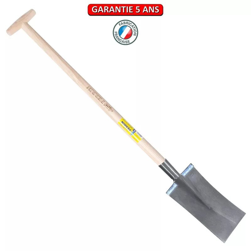 Bêche 28 cm avec deux rebords montés emmanché béquille tourné