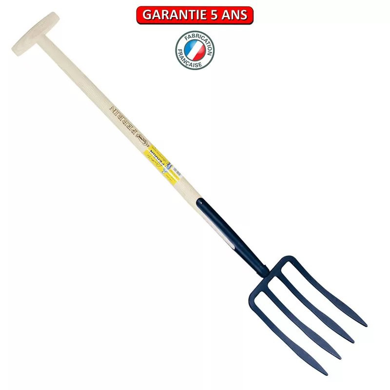 Fourche à bêcher à soie 4 dents spatulée manche béquille
