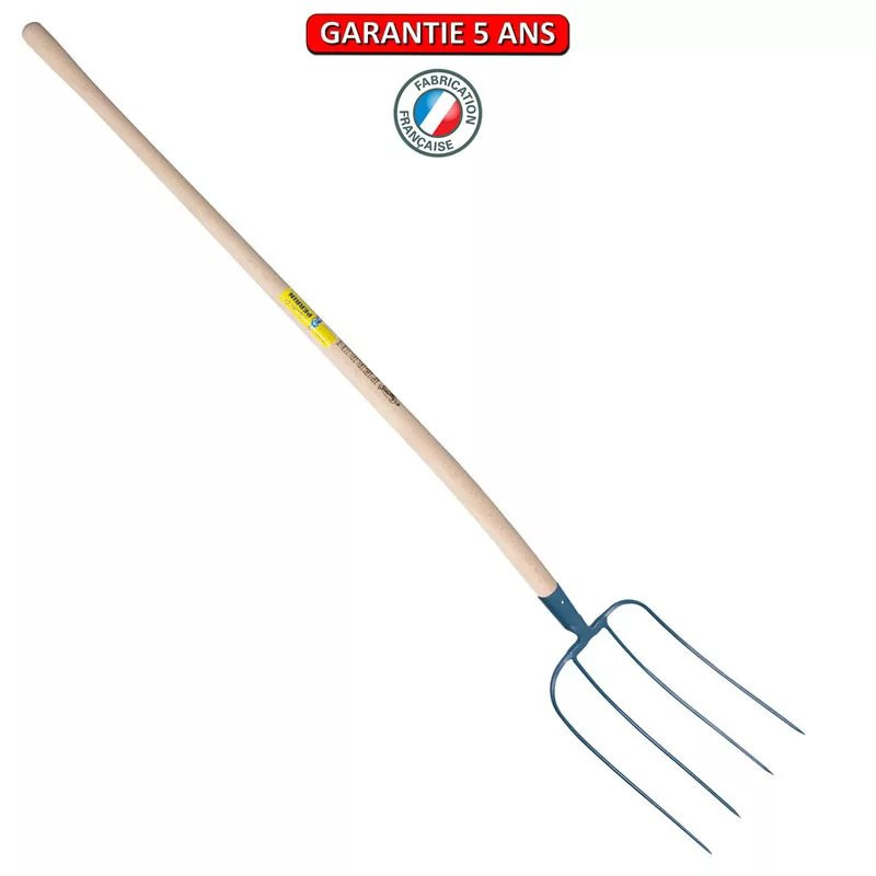 Fourche d'ecurie large 4 dents manche pomme