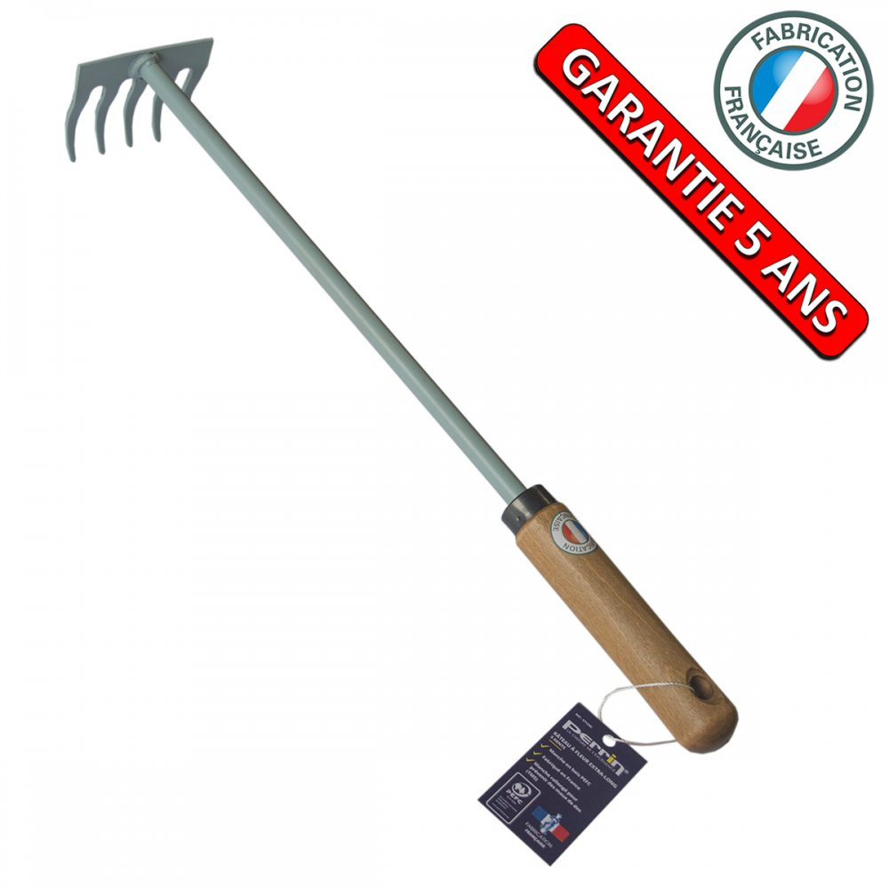 Râteau à fleurs 5 dents - manche extra-long bois PEFC - outil de jardin
