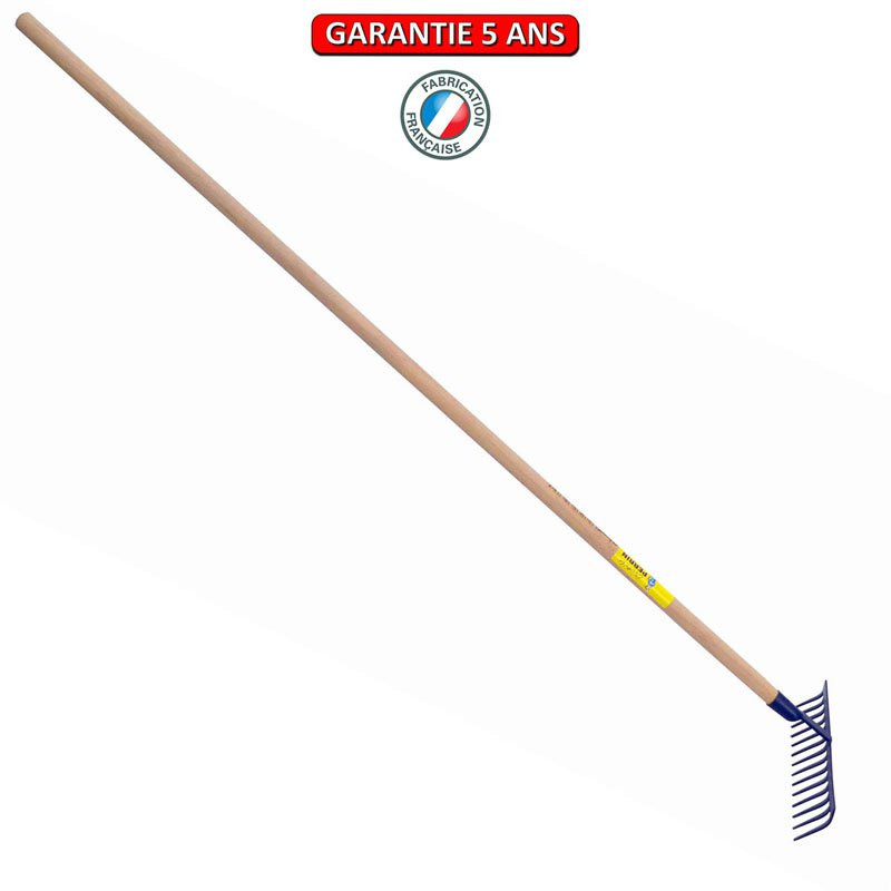 Râteau forgé 14 dents courbes manche bois 1,65 m