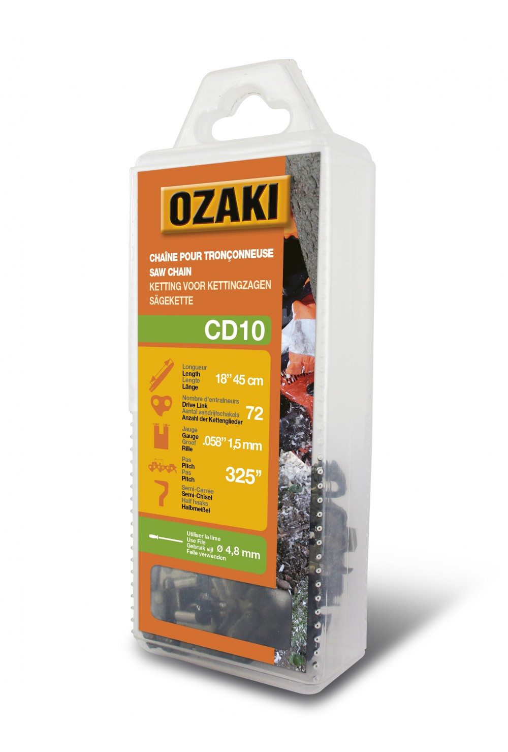 Chaîne de tronçonneuse OZAKI semi carrée: .325" .058 (1,5mm) 72 entraîneurs