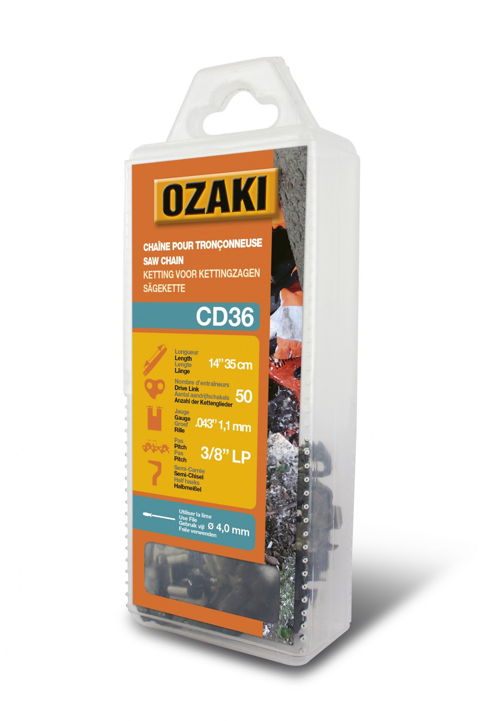 Chaîne de tronçonneuse OZAKI semi carrée: .3/8"LP .043 (1,1mm) 50 entraîneurs