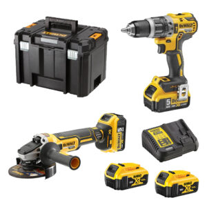 Pack 2 outils 18 V XR (DCD796 + DCG405) + 2 batteries 5 Ah + chargeur + coffret T-STAK DEWALT DCK2080P2T-QW