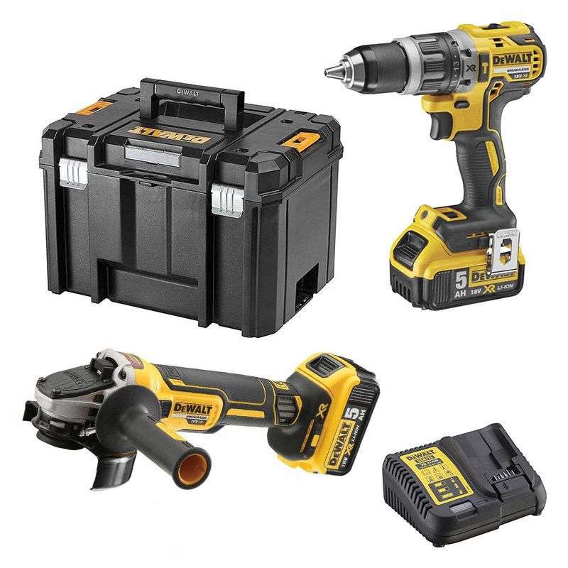 Pack 2 outils 18V DEWALT DCK2080P2T-QW : perceuse-visseuse DCD796 et meuleuse Ø125mm DCG405
