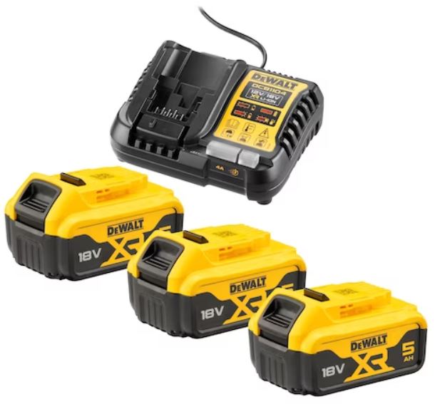 Pack 3 batteries 18 V XR 5 Ah + chargeur DEWALT DCB1104P3-QW