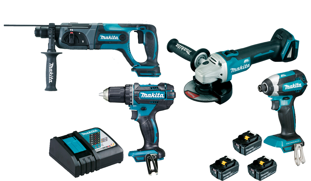 Pack 4 outils 18 V (DGA504 + DDF482 + DHR241 + DTD153) + 3 batteries 5 Ah + chargeur MAKITA DLX4080TX1