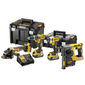 Pack 4 outils 18 V XR (DCH273 + DCG405 + DCD796 + DCF887) + 3 batteries 5 Ah + chargeur + coffret T-Stak DEWALT DCK422P3T-QW