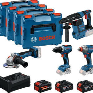 Pack 4 outils 18V (GSR65+GDX285+GBH26+GWS11) + 3 batteries (2x5Ah+1x5,5GBA) + chargeur en coffret BOSCH 0615A500BJ