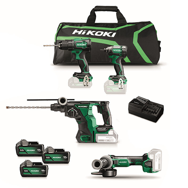 Pack 4 outils perforateur - perceuse - meuleuse & visseuse HIKOKI KC18DEWHZ + 3 x 5,0Ah & chargeur + sac de transport